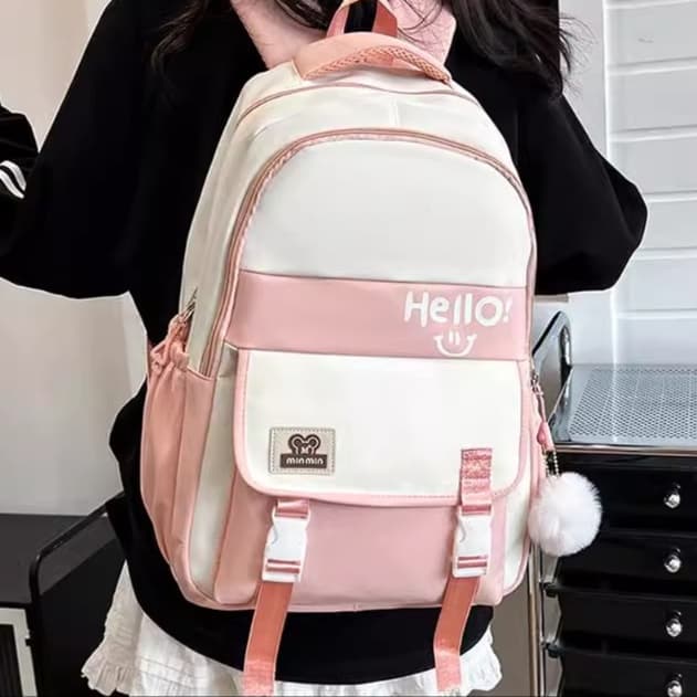 高校生リュック ピンク かわいい学生用二色配色バックパック