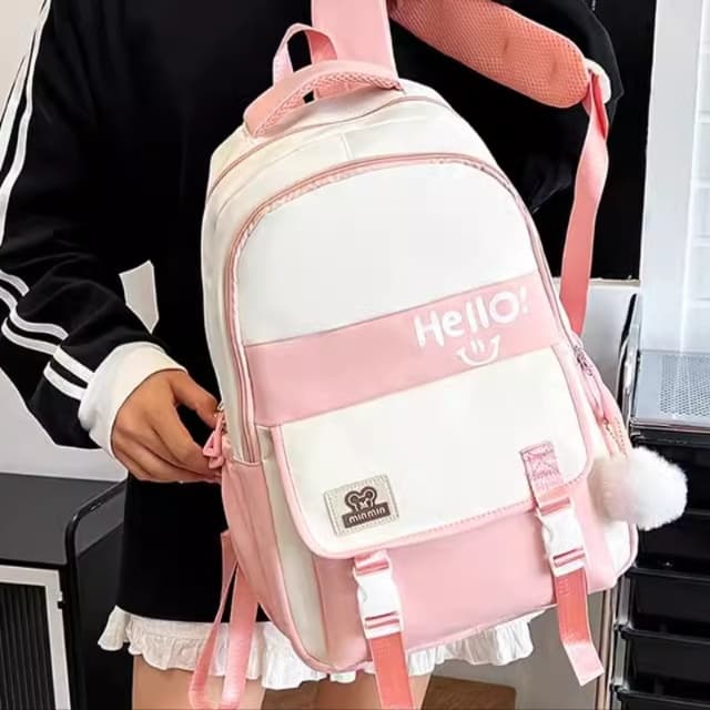 高校生リュック ピンク かわいい学生用二色配色バックパック