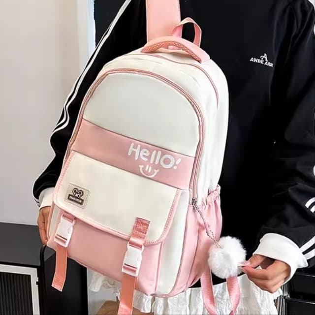 高校生リュック ピンク かわいい学生用二色配色バックパック