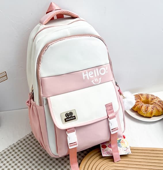 高校生リュック ピンク かわいい学生用二色配色バックパック