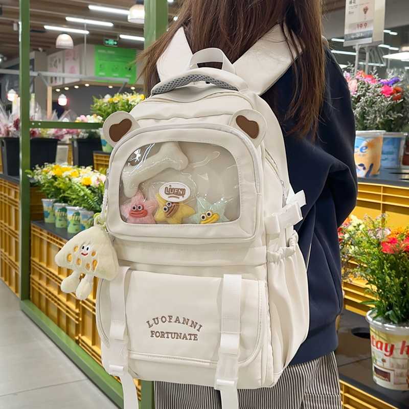 高校生 リュック くまさん付き透明ポケットリュック