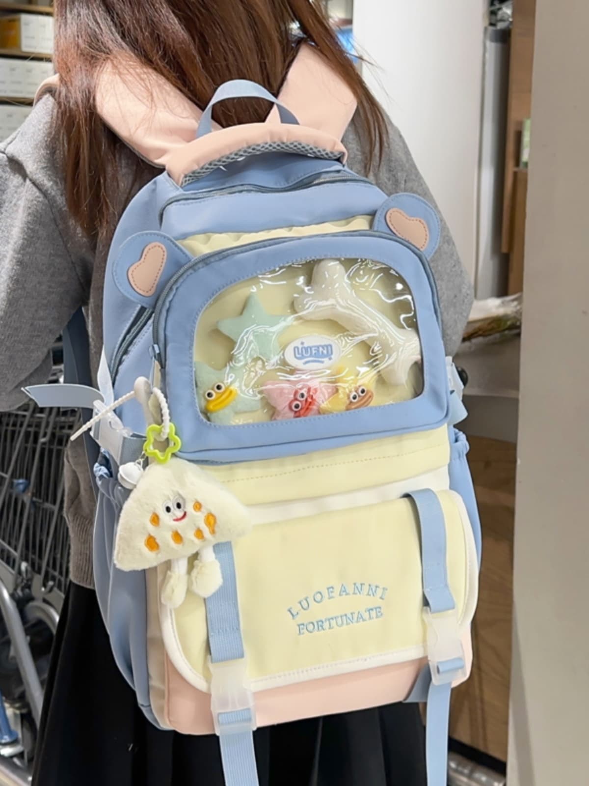 高校生 リュック くまさん付き透明ポケットリュック
