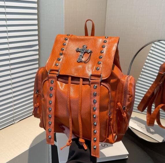 高校生 リュック 合成皮革十字架デザイン大容量リュック