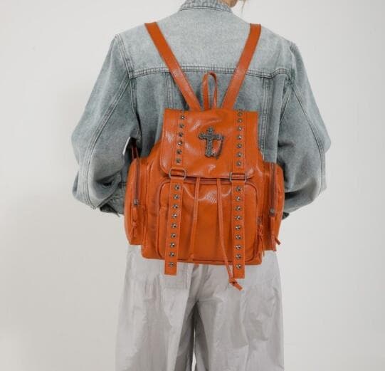 高校生 リュック 合成皮革十字架デザイン大容量リュック