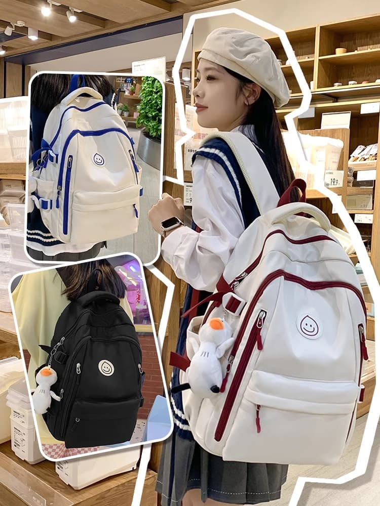 高校生 リュック 笑顔マーク付き学生向けマルチポケットリュック