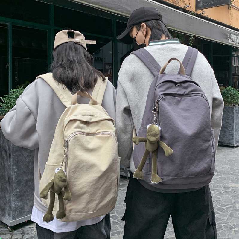 高校生 リュック ぬいぐるみ付き カジュアル キャンバスリュック