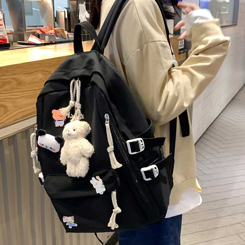 高校生 リュック ぬいぐるみチャーム付き学生リュック