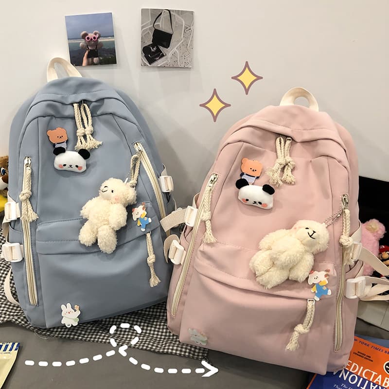 高校生 リュック ぬいぐるみチャーム付き学生リュック