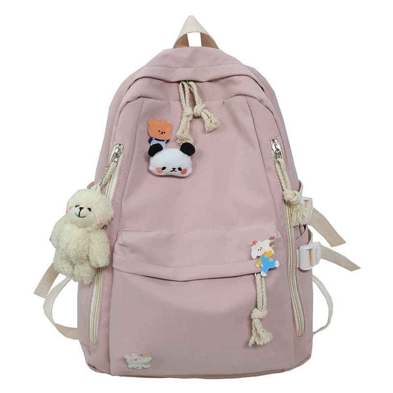 高校生 リュック ぬいぐるみチャーム付き学生リュック